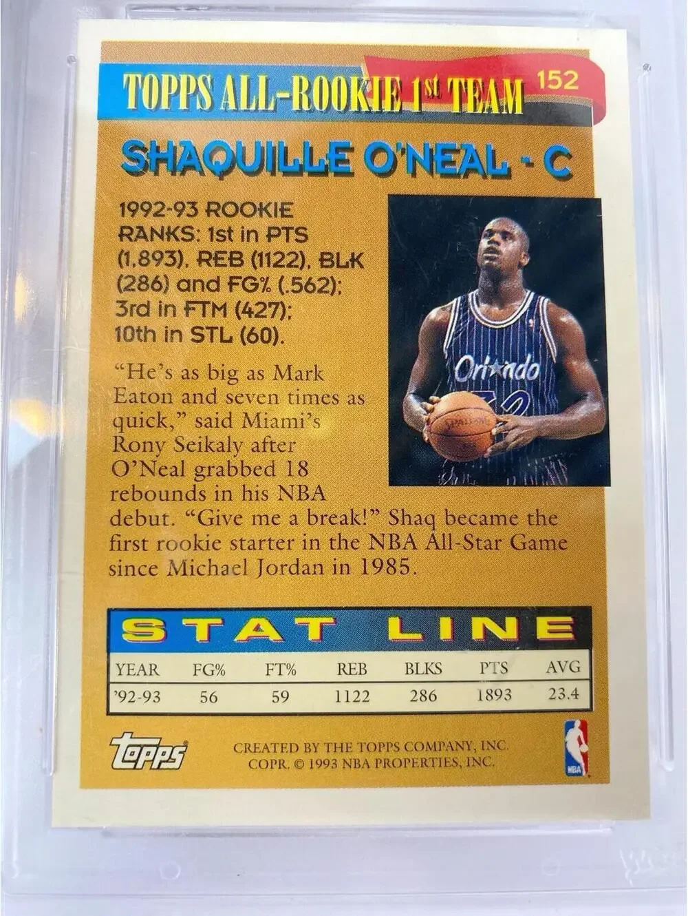 Shaquille O’Neal. Really rare 1992-93 1st team.GEM-MT 10, Rookie Card, Topps